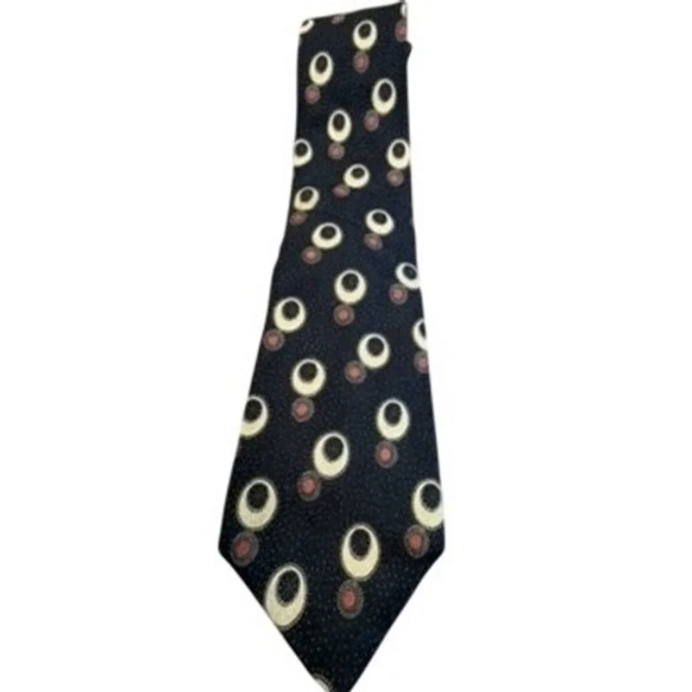 Charvet Paris Mens Silk Tie Navy Blue Geometric Crescent Moon Circles France